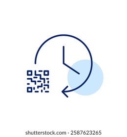 Clock with refresh arrow and qr-code symbol. Pixel perfect, editable stroke vector icon