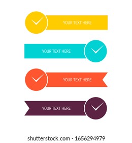 Clock ribbon banners. Multi-colored ribbons with clockfaces, flat style. Vector illustration isolated on white. Place for your text.