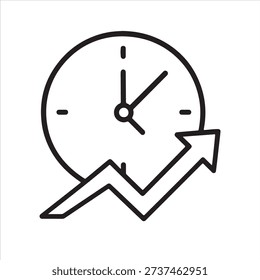 Clock with Rising Arrow Graph Icon – Time Management, Productivity Growth, and Performance Improvement Concept