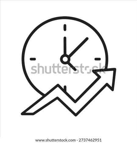 Clock with Rising Arrow Graph Icon – Time Management, Productivity Growth, and Performance Improvement Concept