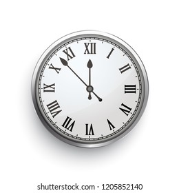 A clock with with the roman numeral on the white background. Eps 10 vector file.