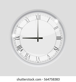 Clock with roman numerals. 9 o'clock. Vector illustration.
