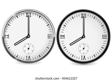 Clock with roman numerals. Eight o'clock. Vector illustration isolated on white background
