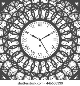 Clock with roman numerals. Gray on white background. Isolated Vector Illustration