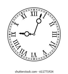 Clock with roman numerals on white background. Vector illustration