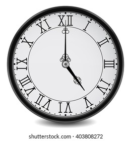 Clock with roman numerals. Vector illustration isolated on white background