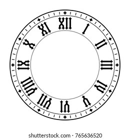 Reloj con números romanos. Ilustración vectorial aislada sobre fondo blanco