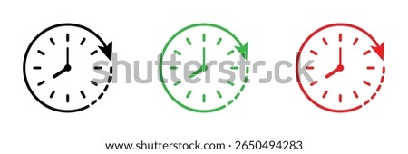 Clock rotation with arrow direction and time indicator icons in colorful flat style vector illustration collection for interface design.