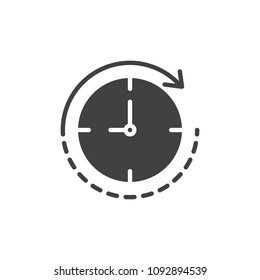 Clock with rotation arrow vector icon. filled flat sign for mobile concept and web design. Deadline simple solid icon. History symbol, logo illustration. Pixel perfect vector graphics