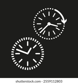 Clock rotation icon. Time adjustment symbol. Clock with arrow. Vector timepiece illustration.