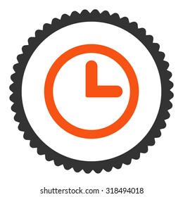 Clock round stamp icon. This flat vector symbol is drawn with orange and gray colors on a white background.