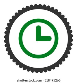 Clock round stamp icon. This flat vector symbol is drawn with green and gray colors on a white background.
