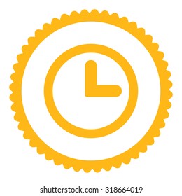Clock round stamp icon. This flat vector symbol is drawn with yellow color on a white background.
