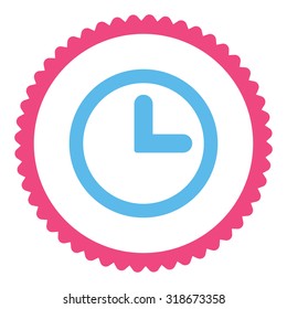 Clock round stamp icon. This flat vector symbol is drawn with pink and blue colors on a white background.