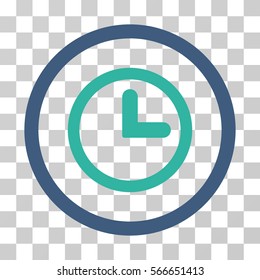 Clock rounded icon. Vector illustration style is flat iconic bicolor symbol inside a circle, cobalt and cyan colors, transparent background. Designed for web and software interfaces.