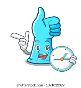 With clock rubber gloves character cartoon