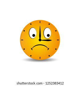 Clock of sad smile, concept of lack of time or late for a meeting.