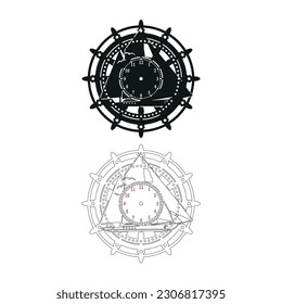 Clock with a sailboat and a helm