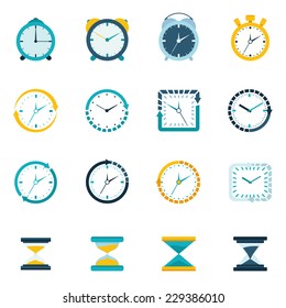 Clock sand watch stopwatch timer icons flat set isolated vector illustration