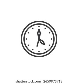 Clock schedule line icon. Outline icon showing a clock face. This icon is a vector symbol of time, travel planning, and schedules.