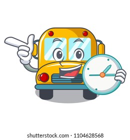 With clock school bus character cartoon