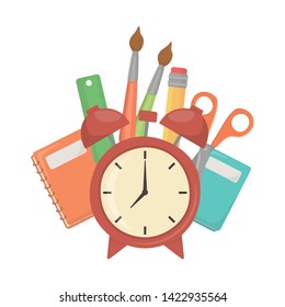 Clock and school supplies design