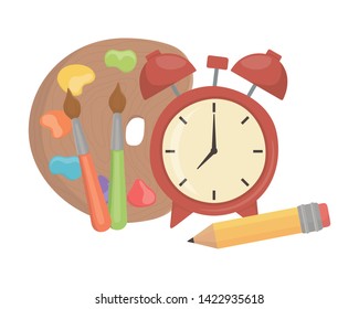 Clock and school supplies design