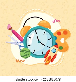 clock and school supplies design
