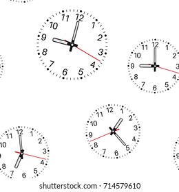 Clock. Seamless pattern. Vector illustration isolated on white background. Vector illustration