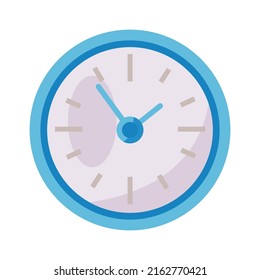 Clock semi flat color vector object. Full sized item on white. Device for measuring time. MInutes and hours. Mechanism simple cartoon style illustration for web graphic design and animation