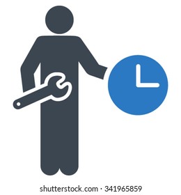 Clock Serviceman vector icon. Style is bicolor flat symbol, smooth blue colors, rounded angles, white background.