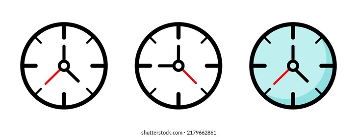 Clock. Set of flat black icons isolated on transparent background. Vector clipart.