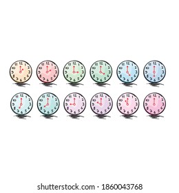 clock set. hand drawn colorful clocks