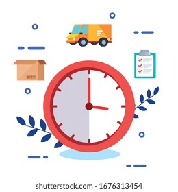 clock with set icons logistic service vector illustration design