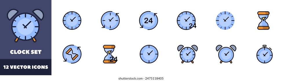 Iconos de ajuste del reloj. Iconos de tiempo. Estilo plano. Iconos vectoriales.