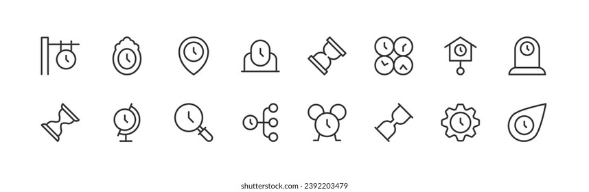 clock set of simple line icons. Collection of web icons for UIUX design. Editable vector stroke 24x24 Pixel Perfect