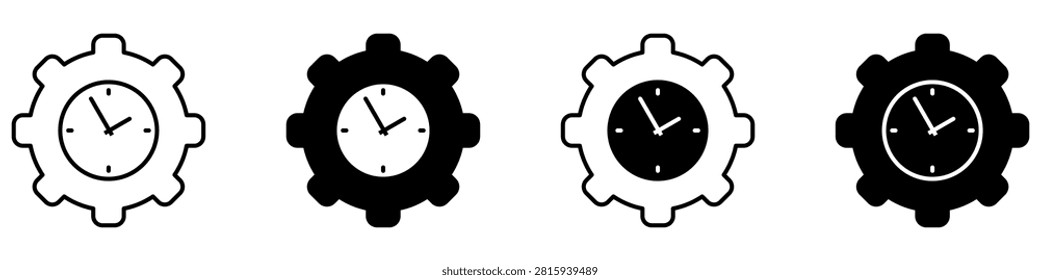 Clock settings icon vector set. Time adjustment illustration sign collection. Timer symbol. Configuration logo or mark.