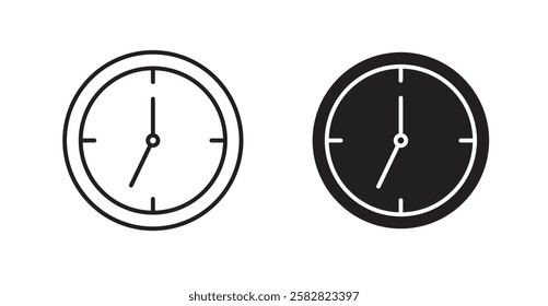 Clock seven filled and outlined icons vectors on white background