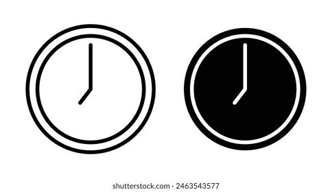 Clock seven icon set. 7 am vector symbol. 7pm time sign in black filled and outlined style.