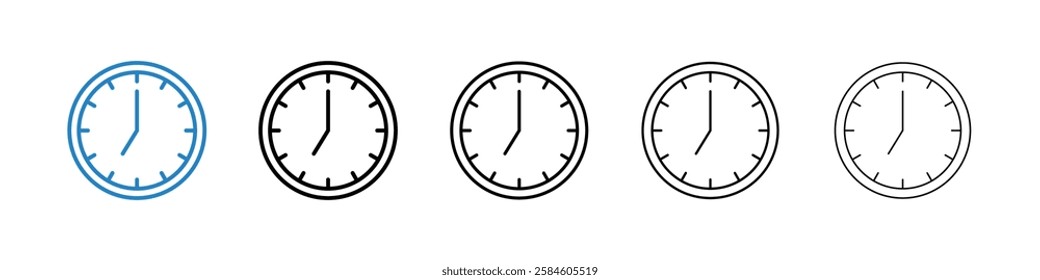 Clock seven icons in five different stroke sizes