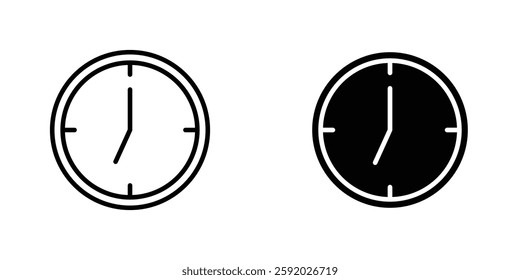 Clock seven icons. stroke line and black solid icons