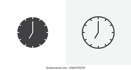 Clock seven icons vectors illustrations in black fill and liner versions
