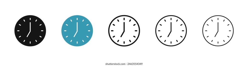 Clock seven line icon set. 7 am vector symbol. 7pm time sign for UI designs.