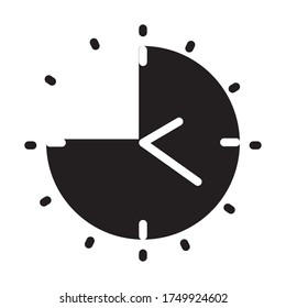reloj con sombra de cuarto a doce o de cuarto a medianoche sobre fondo blanco, estilo de silueta, ilustración vectorial