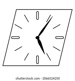 The clock is in the shape of a diamond and oval signs. Design for a wall clock face. Vector icon, outline, isolated. Editable stroke.