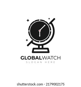 clock shape globe logo design template