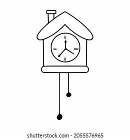 Clock in  shape of   house. Vector icon in doodle style.