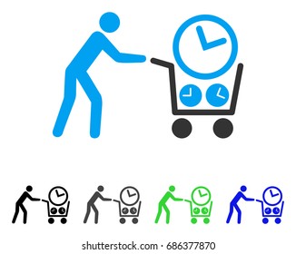 Clock Shopping flat vector pictograph. Colored clock shopping gray, black, blue, green pictogram versions. Flat icon style for graphic design.