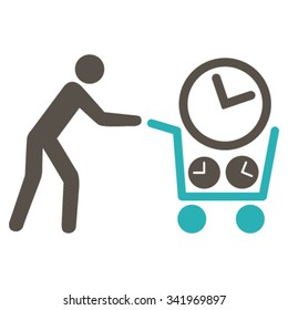 Clock Shopping vector icon. Style is bicolor flat symbol, grey and cyan colors, rounded angles, white background.