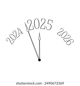 Reloj que muestra 5 minutos antes del Nuevo año 2025 diseño de ícono conceptual de Vector. Nuevo Año noche. 2025 año está cerca y cargando. Manos del reloj mostrando 5 minutos antes de la medianoche.